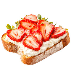 Toast with almond ricotta and strawberries, isolated on white background