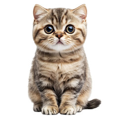 Fluffy Scottish Fold Kitten Sitting with Big Blue Eyes Isolated on Transparent Background