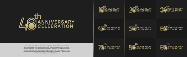 Anniversary logo type set with double line number. golden color for celebration event