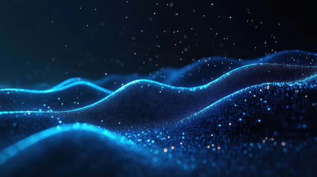 Futuristic Cyberpunk Digital Network Abstract Visualization with Wave Patterns and Glowing Neon Lines
