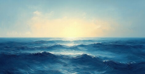 Fototapeta premium serene ocean scene impressionism soft brush strokes pastel colors calm horizon sky sunshine