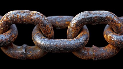 Fototapeta premium Detailed View of Rusty Metal Chain Links with Interlocking Texture Against Black Background