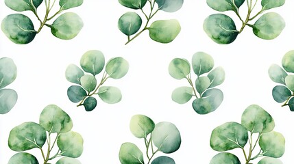 Obraz premium Elegant watercolor eucalyptus foliage pattern creating a serene and fresh design
