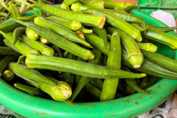 okra or lady's finge for sale in local market south india 