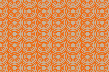 Geometric repeating pattern of concentric circles in orange and beige.