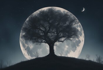 illustration tree mystical life moon concept dark spiritual background of graphic vision coloured design bright toga space poster element energy fantasy magic digital sacred dream night forever