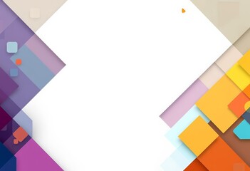 Modern geometric background with colorful square corner patterns and ample white space, professional, elegant