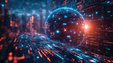 Obraz premium Global Digital Network in Cyberpunk Style