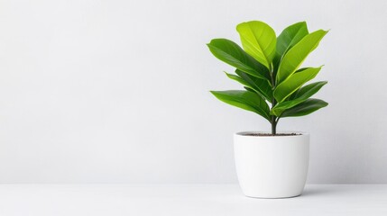 Fototapeta premium Small potted plant against a plain white background