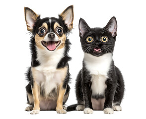 Adorable Pets Together - A charming image of a playful cat and dog side by side, ideal for marketing pet care, toys, or animal content.