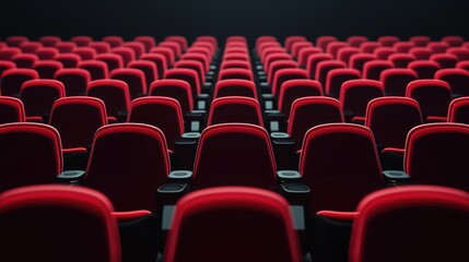 Fototapeta premium Rows of empty red seats in a movie theater