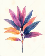 Fototapeta premium Watercolor Tropical Palm Leaf Hand Painted Botanical Art Decor