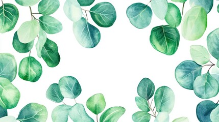 Obraz premium Watercolor Eucalyptus foliage border for invitations and greeting card templates