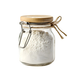 All-purpose flour in glass jar, isolated on white background