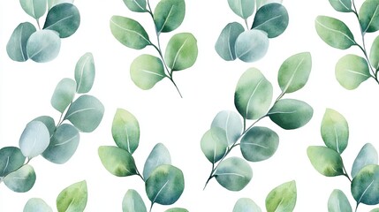 Obraz premium Elegant eucalyptus foliage arrangement in soft, watercolor green tones pattern