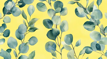 Eucalyptus branches in watercolor style against bright yellow backdrop image