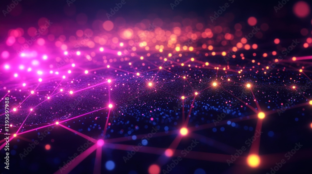 Poster abstract digital network with glowing nodes and interconnected lines representing connectivity commu