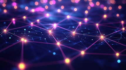 Fototapeta premium futuristic network visualization with glowing nodes and connecting lines creating an interconnected digital landscape of information