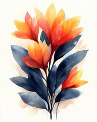 Fototapeta premium Watercolor Tropical Plant Leaf Hand Painted Eco Friendly Decor Elegant Botanical Art Minimalist Design