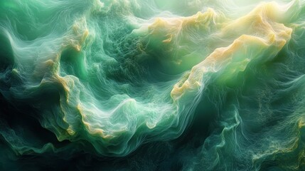 Abstract Digital Landscape Flowing Green Waves Cyberpunk Art Chiaroscuro Dramatic Composition Fluid Motion