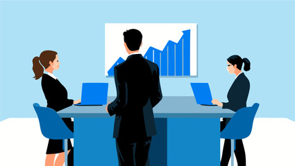 Business team reviewing growth chart during a meeting in modern office