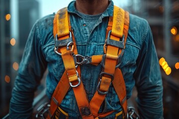 Safety Harness and Gear for Construction Worker at Height