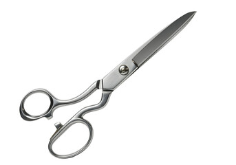 A floating pair of tailor&rsquo;s shears, horizontally aligned, on a solid white background