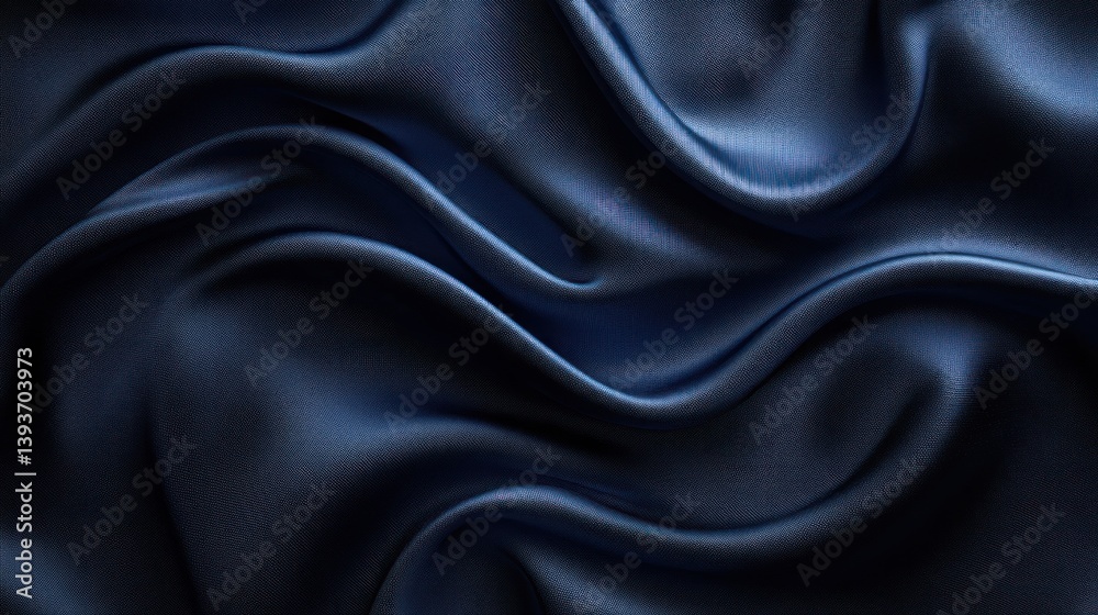 Poster navy charmeuse waves with subtle texture and tonal variation displaying undulating folds and intrica