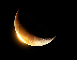 Crescent moon with glowing edges on black background