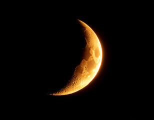 Crescent moon with glowing edges on black background