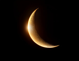 Crescent moon with glowing edges on black background