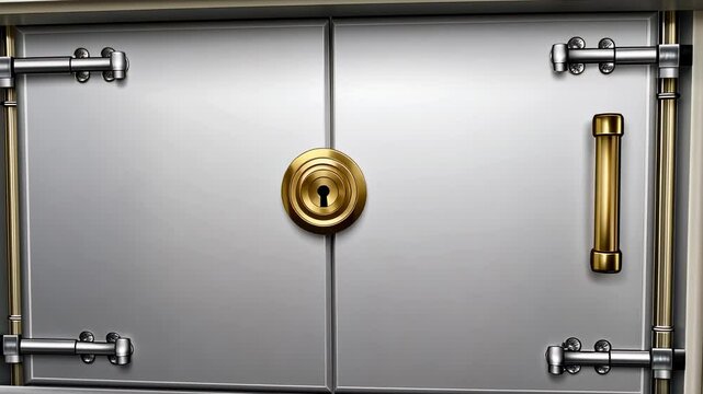 Secure Vault Door: A Digital Illustration of a Sturdy Metal Bank Vault Door with Golden Accents.