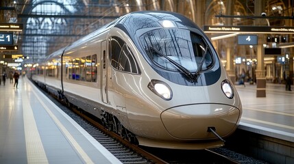 Fototapeta premium Modern high-speed train at a station platform.