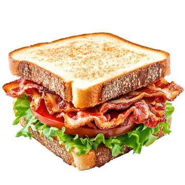 BLT sandwich with crispy bacon, isolated on white background