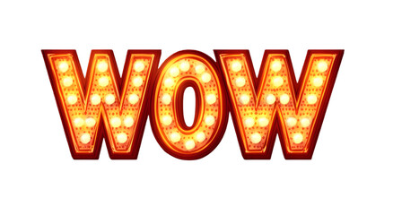 Bright and bold marquee sign featuring the word 'WOW'. Perfect for conveying excitement and attention in designs.