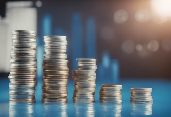 finance business concept investment graph rows growth coins table blue color tone