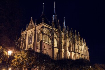 St Barbara gothic church night view in Kutna Hora, Czechia