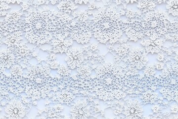 Seamless intricate white Alipian lace fabric featuring floral patterns and delicate details, set against a light background.