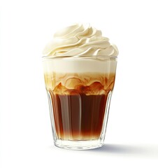 Iced Coffee with Whipped Cream on Top in Glass Cup