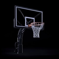Basketball Hoop with Net and Backboard on Black Background