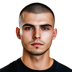 Man with Buzz Cut and Trimmed Edges Isolated on Transparent Background