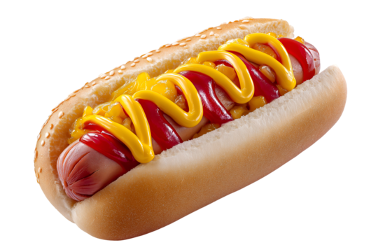 Hot Dog with Ketchup and Mustard on a Bun Isolated