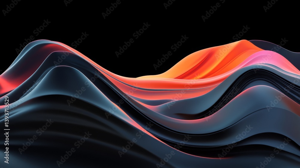 Poster abstract waves flow with color transitions from dark to vibrant tones. minimalist