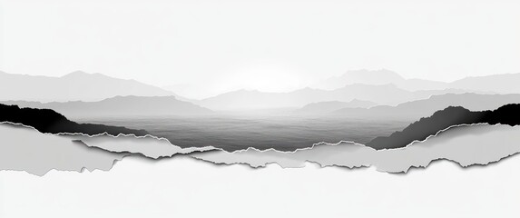 Torn Paper Landscape Minimalist Grayscale Design Soft Lighting Clean Composition