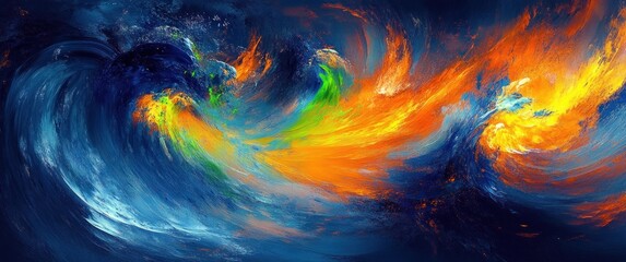 Dynamic Abstract Background Vibrant Color Motion Painting with Blue and Orange Swirls Artistic Strokes