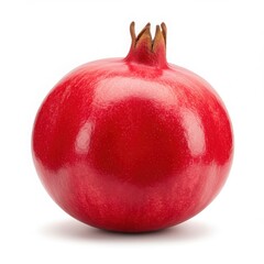 A single vibrant pomegranate fruit isolated against a plain white background