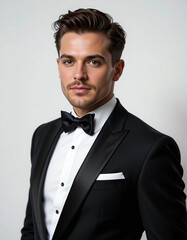 man wear tuxedo photoshoot quality in white background
