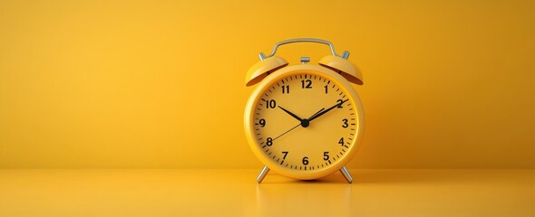 yellow vintage alarm clock minimalism on monochromatic background hurry up reminder countdown concept deadline
