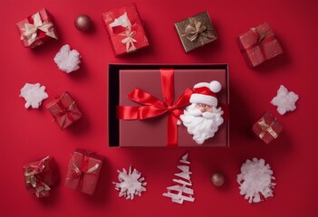 box claus hat red text view santa top gift place background decoration card 2023 surprise paper christmas greeting mail present delivery package merry holiday white eve ribbon tags year new list