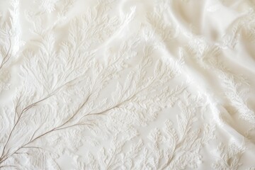 Obraz premium Textured Cypress lace fabric featuring intricate leaf-like patterns in white and beige tones, creating a delicate and elegant appearance.